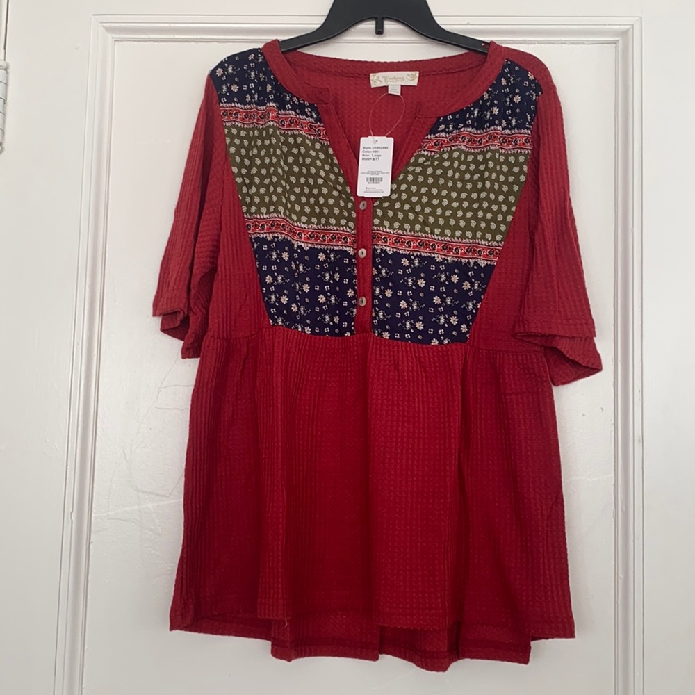 Weekend Suzanne Betro Cape Sleeve Empire Split Neck Baby Doll Tunic